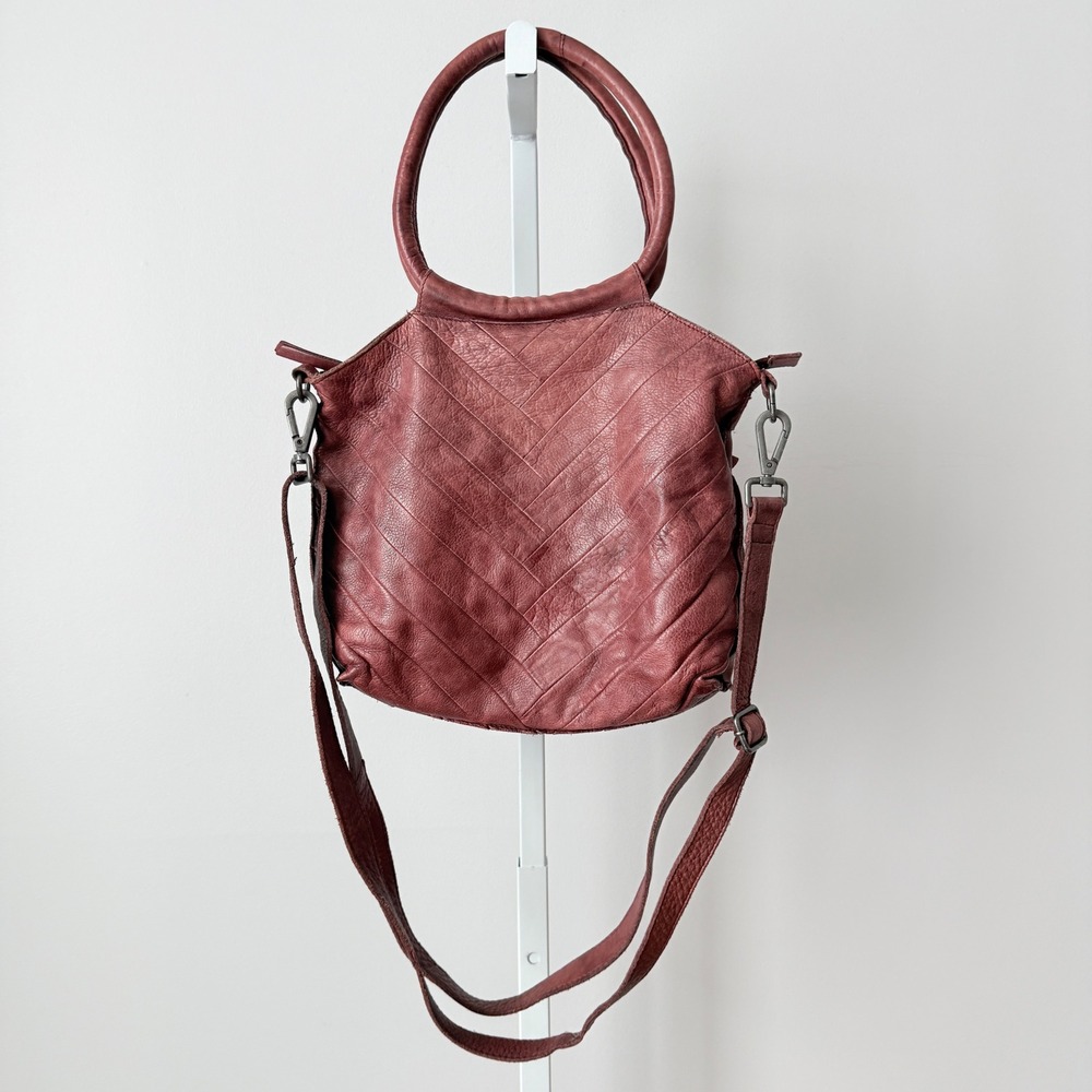 Latico Oxblood Burgundy Leather Milano Crossbody Bag Chevron Stitch Handbag